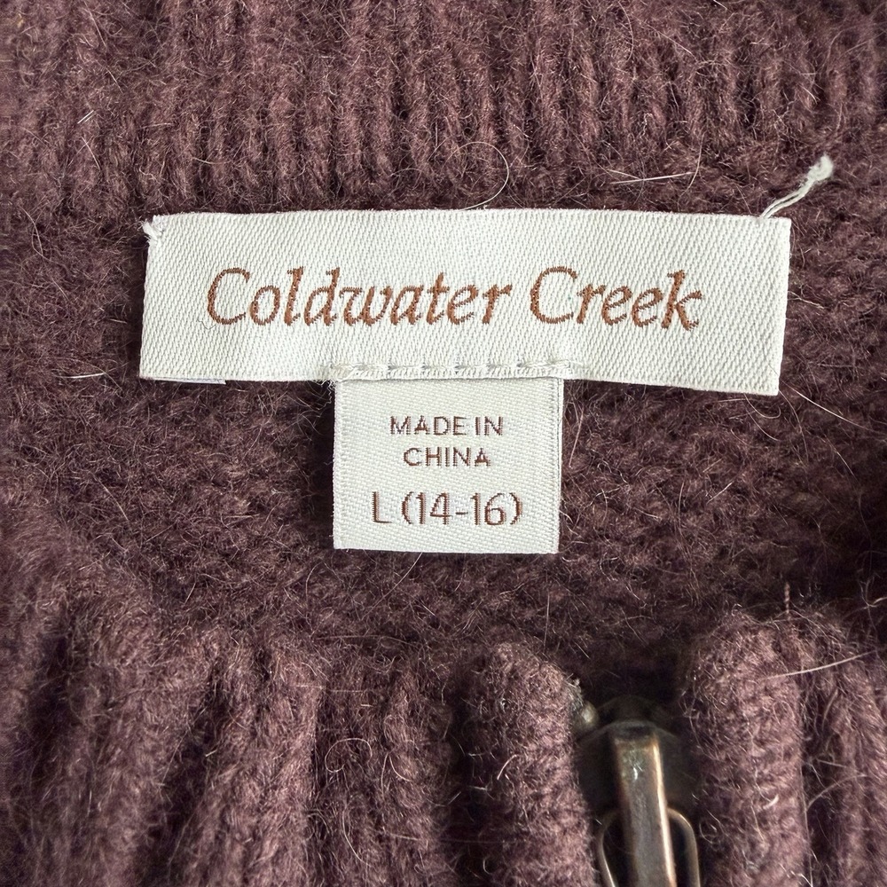 Vintage Coldwater Creek Women Brown Purple Full Zip Wool Cardigan L Fair Isle - Picture 2 of 7